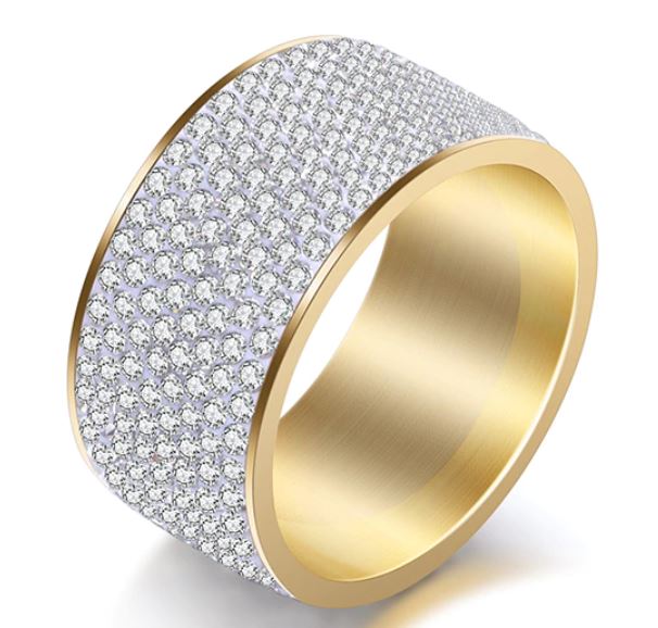 Ocelový prsten Ria Crystal Gold