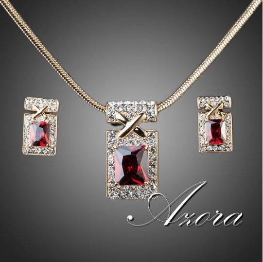 2 dílný set šperků Azora Red Cubic